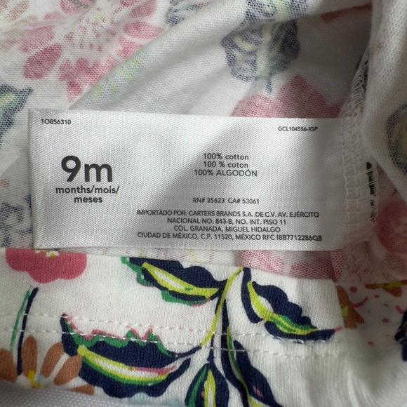 Carter's Floral Flowy Top & Shorts Set Baby Girl Size 9 Months Navy White Pink - Picture 6 of 8